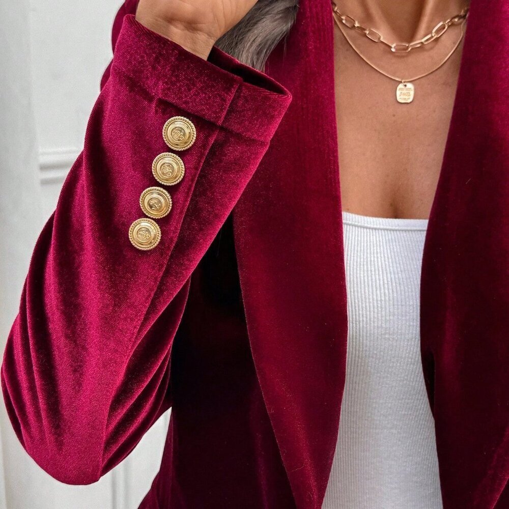 Burgundy Party Women's Elegant Velvet Blazer - Picture 7 of 8